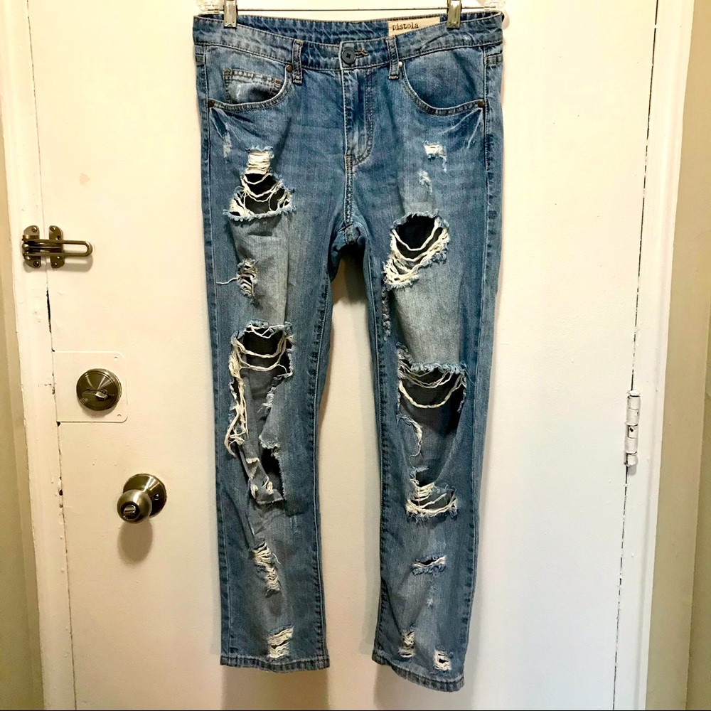 Pistola super distress ( destroyed ) light washed jeans…
